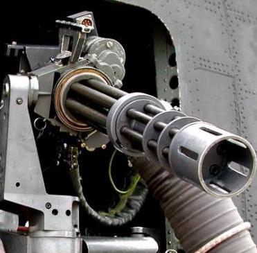 The GAU-17/A Mini-gun mounted on a Marine Corps helicopter in Iraq.